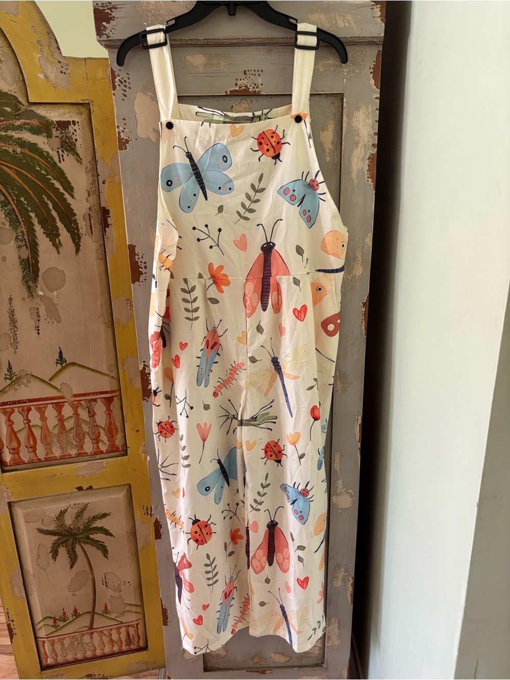Women’s Cream Floral & Insect Print Overalls